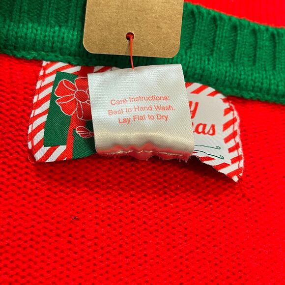 Merry Christmas SANTA'S COMING TO TOWN Ugly Christmas Faux Cardigan Size Med - Picture 4 of 4